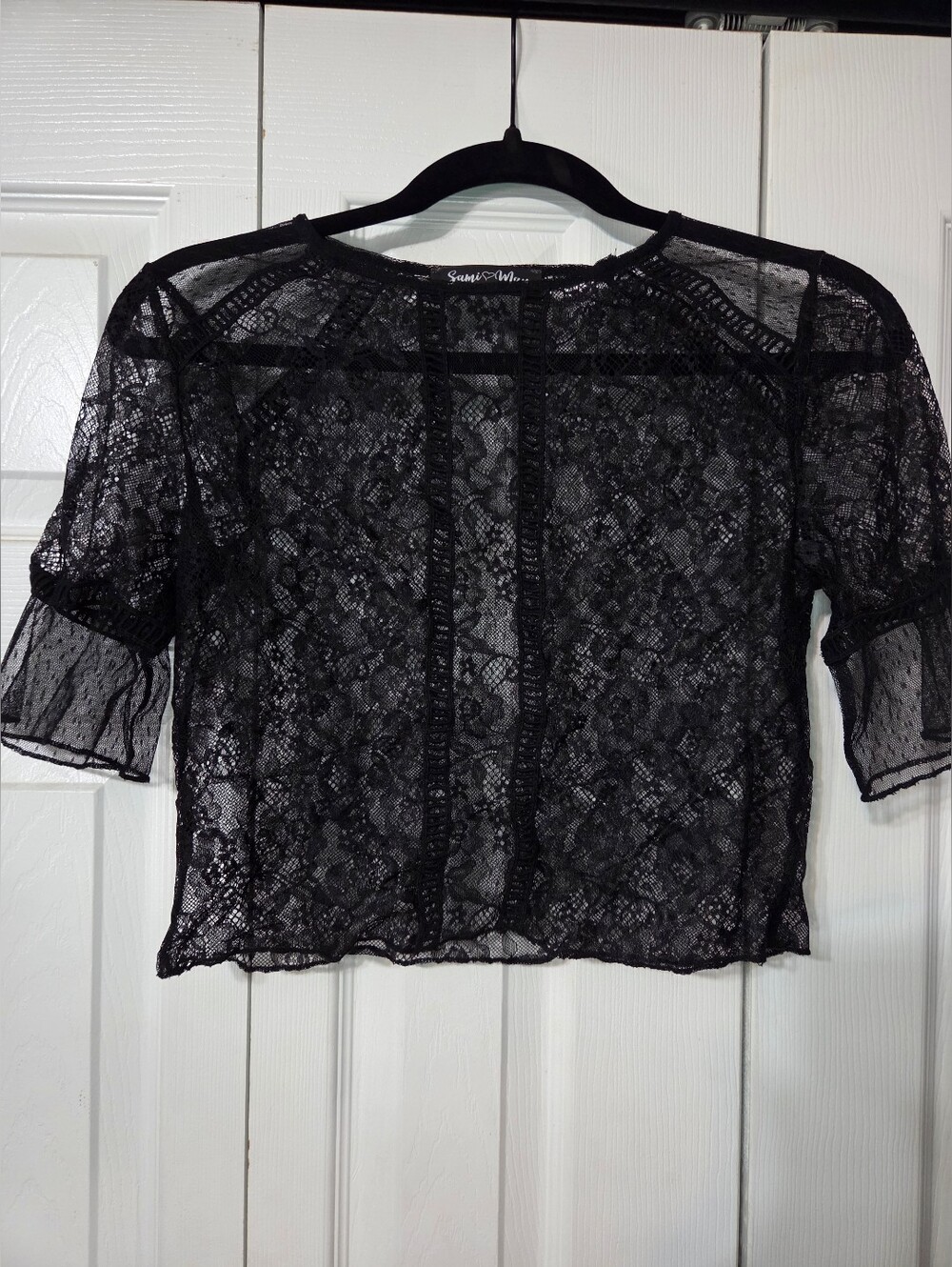 Sami May Lace Black Mesh Top Whimsygoth Blouse Elbow Length Sleeve Goth Emo Punk